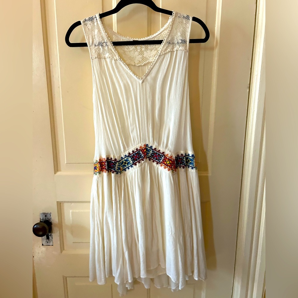 Free people Anthropologie white eyelet lace embroidered summer dress M/L